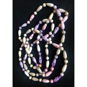 Beautiful Pastel Colored Vintage Flapper Length Bead Necklace
